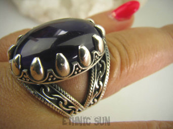 bpe6237 DRAPIEŻNY PAZUR !!!! CUDO Duży PIERŚCIEŃ z podwójną szeroką obrączką Fioletowy Ametyst r.21/ r.22 Srebro 925 #