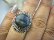 bpe5941 Czarodziejsko Piękny ZACHÓD SŁOŃCA Orientalny Pierścień Granatowy Labradoryt Spektrolit - kamień Zorzy Polarnej r.15 Srebro 925 # - 3