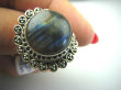 bpe5941 Czarodziejsko Piękny ZACHÓD SŁOŃCA Orientalny Pierścień Granatowy Labradoryt Spektrolit - kamień Zorzy Polarnej r.15 Srebro 925 # - 2