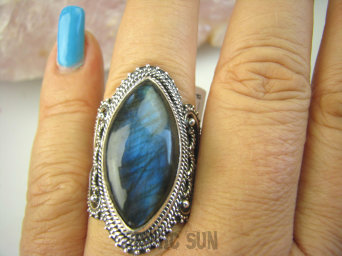 bpe8460 "KOLEKCJA MIŁOSNA " Duży Masywny 14G Pierścień z Sercem Labradoryt Spektrolit r.17/r.18 Srebro 925 # 