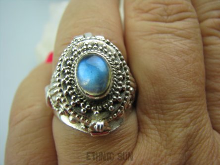 bpe5277 Bogato Zdobiony Piękny Sekretnik UNIKAT !!! Otwierany Pierścień na zdjęcia lub marzenia Labradoryt Spektrolit r.19 Srebro 925 #