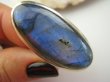 bpe4430  WIELKI Piękny Klejnot Długi 4,3 cm niebiesko granatowy  AŻ 20 GRAMÓW !Pierścień Labradoryt Spektrolit kamień Zorzy Polarnej r.17 Lśniące Srebro 925 # - 7