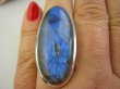 bpe4430  WIELKI Piękny Klejnot Długi 4,3 cm niebiesko granatowy  AŻ 20 GRAMÓW !Pierścień Labradoryt Spektrolit kamień Zorzy Polarnej r.17 Lśniące Srebro 925 # - 3
