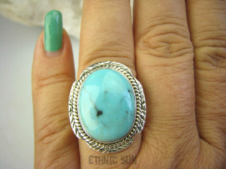 bpe8372 Niezwykły OKAZ Pierścień Pierścionek naturalny TURKUS ARIZONA Turkusy r.20 egzotyczne Srebro 925 #