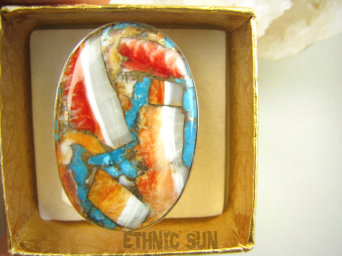 bpe8880 Wielobarwny Duży Pierścień Pierścionek OSTRYGOWY TURKUS MIEDZIANY TOSTRYGA Muszla złota MIEDZ r.17 Srebro 925 #