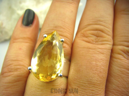 bpee2146 Słoneczna Kropla !!! CUDO Lśniący Pierścień Pierścionek Żółty CYTRYN NAJWYŻSZA JAKOŚĆ r.17 Cytryn - kamień Antycukrzycowy Srebro 925 #