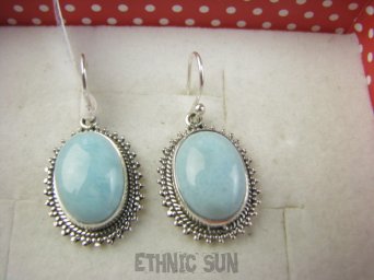 bke1253 Anielski Kamień Przepiękne Kolczyki Unikat Rzadki PRAWDZIWY spory LARIMAR Dominikana Srebro 925