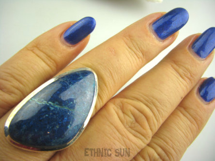 bpe3503 NOWOŚĆ Niebiańsko piękna GALAKTYKA Cud natury niebieski Pierścień naturalny AZURYT r.17 Srebro 925 #