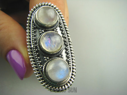 bpe4089 DUŻY DŁUGI 3.8 cm !  Pierścień  bardzo się mieniący KAMIEŃ KSIĘŻYCOWY r.13 Mały Rozmiar Srebro 925 #