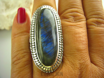 bpe3342 Baśniowy gigant 4,3 cm !!! Wielki Masywny 22 gramy Pierścień Labradoryt - Kamień zorzy polarnej r.20/ r.21 Srebro 925 #