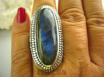 bpe3342 Baśniowy gigant 4,3 cm !!! Wielki Masywny 22 gramy Pierścień Labradoryt - Kamień zorzy polarnej r.20/ r.21 Srebro 925 #