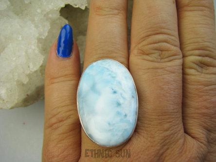 bpe9608 Klasyczny Regulowany Pierścień Pierścionek RZADKI kamień Anielski LARIMAR - stawy, serce, lęki, otwiera czakrę gardła r.19, r.20, r.21 Srebro 925 #