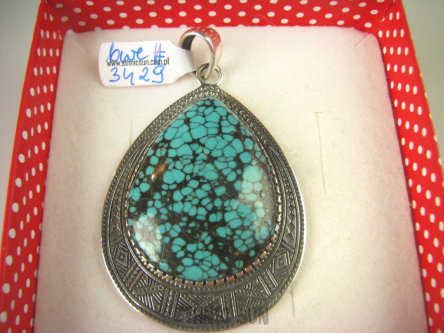 bwe3429 Morska kropla Duża 7 cm !!! 21 g UNIKAT Piękny Egzotyczny Wisior naturalny TURKUS Turkusy Srebro 925 #