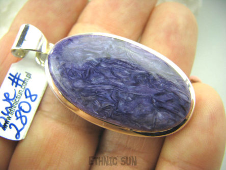 bwe2808 Długi 4.8 CM Drogocenny NIEZWYKŁY OKAZ !!!! WISIOR RZADKI Fioletowy CZAROIT z Syberii SYBERIA Srebro 925 #