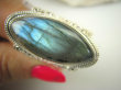 bpe6796 Piękny OKAZ - Duży Masywny 14 g! Pierścień Niebieski Labradoryt Spektrolit - kamień Zorzy Polarnej r.16 Srebro 925 # - 9