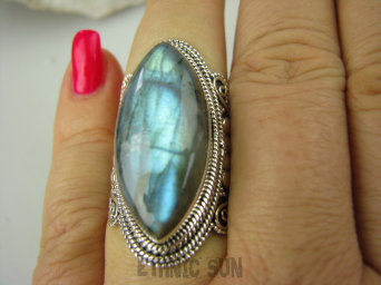 bpe6796 Piękny OKAZ - Duży Masywny 14 g! Pierścień Niebieski Labradoryt Spektrolit - kamień Zorzy Polarnej r.16 Srebro 925 #
