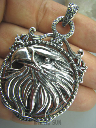 bwe2528 Zjawiskowo Piękny DUŻY 6,5cm na 4cm Wisior 22 gramy GŁOWA ORŁA - ORZEŁ - SYMBOL SIŁY! Cały ze srebra SREBRO 925 #