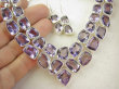 bn1605 LUKSUSOWY DUŻY Komplet biżuterii naszyjnik i kolczyki 85 gramów Przepiękna Duża Kolia Regulowany Naszyjnik Fioletowy Ametyst Srebro 925 # - 10