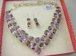 bn1605 LUKSUSOWY DUŻY Komplet biżuterii naszyjnik i kolczyki 85 gramów Przepiękna Duża Kolia Regulowany Naszyjnik Fioletowy Ametyst Srebro 925 # - 2