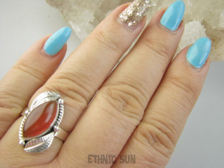 bpe9393 Delikatna piękność śliczny Pierścień Pierścionek czerwony Onyks r.19 Srebro 925