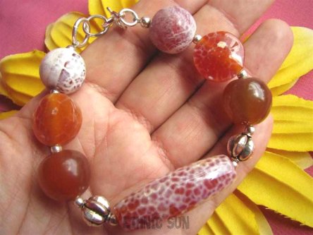 ab501 Duża RUDO-BIAŁA PIEKNOŚĆ Bransoleta Agat Pożarny Ognisty Srebro AGATY