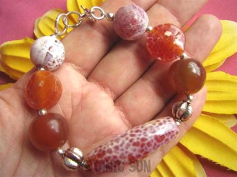 ab501 Duża RUDO-BIAŁA PIEKNOŚĆ Bransoleta Agat Pożarny Ognisty Srebro AGATY