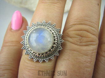 bpe5545 NIESAMOWITA Piękność - Cudowny Pierścień KAMIEŃ KSIĘŻYCOWY r.15/ r.16 Srebro 925 #