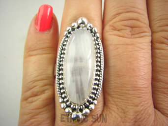 bpe9135 Biżuteria Orientalna !!! Długi 4 cm Egzotyczny Pierścień Pierścionek Kamień Księżycowy r.21 Srebro 925 #