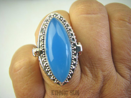 bpe8012 Duży SEKRETNIK Otwierany Duży Pierścień na Zdjęcia FOTO Chalcedon (czakra gardła) Tarczyca r.17 Srebro 925 #