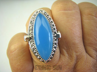 bpe8012 Duży SEKRETNIK Otwierany Duży Pierścień na Zdjęcia FOTO Chalcedon (czakra gardła) Tarczyca r.17 Srebro 925 #