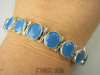 bb3598 co za obłędny kolor BŁĘKITNA LAGUNA - UNIWERSALNA Kobieca Bransoleta Bransoletka Szlifowany Chalcedon 10 sztuk 20 g Tarczyca Srebro 925 #