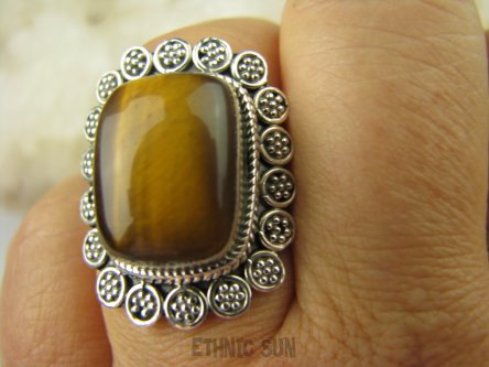 bpe6504 Egzotyczny Pierścień Tygrysie Oko - Wspomaga Oczy Astma Krążenie i TRAWIENIE r.16 Srebro 925 #