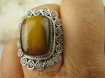 bpe6504 Egzotyczny Pierścień Tygrysie Oko - Wspomaga Oczy Astma Krążenie i TRAWIENIE r.16 Srebro 925 #