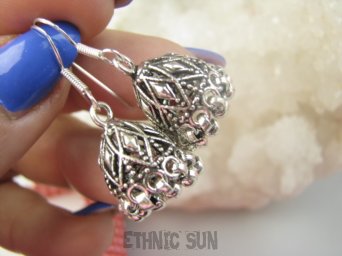 bke1266 BOLLYWOOD Egzotyczne Unikatowe Kolczyki Całe ze Srebra z kuleczkami przepiękne SREBRO 925