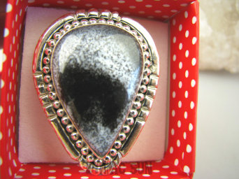 bpe7818 Baśniowy Okaz Przepiękny 19G ŚNIEŻNY ZIMOWY KRAJOBRAZ !!! Prawdziwe Cacko Pierścień AGAT DENDRYTOWY r.19 Srebro 925 #