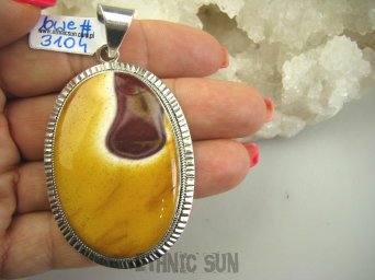 bwe3104 BAŚNIOWY GIGANT 27 gramów !!Olbrzym ! Długi 7 cm ! Wisior KOJĄCY JASPIS MOKAIT - kamień antystresowy Srebro 925 #