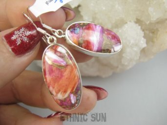 bke1280 Zjawiskowe Piękne Kolczyki Duże Okazy kamieni OSTRYGOWY TURKUS MIEDZIANY lśniące Srebro 925 