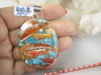 bwe3845 FANTASTYCZNY OLBRZYM wisior 6,5cm /4 cm Wielobarwny aż 27G OSTRYGOWY TURKUS MIEDZIANY Mojave OSTRYGA Muszla złota MIEDZ Srebro 925 #