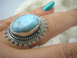 bpe5812 Egzotyczny Pierścień Rzadki Larimar (kamień Anielski ) - stawy, serce lęki, otwiera czakrę gardła r.16/ r.17 Srebro 925 # - 4