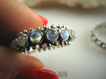 bpe3561 Biżuteria Orientalna !!! Egzotyczna Bardzo Lekka i Wygodna Obrączka Pierścień Kamień Księżycowy r.16 Srebro 925