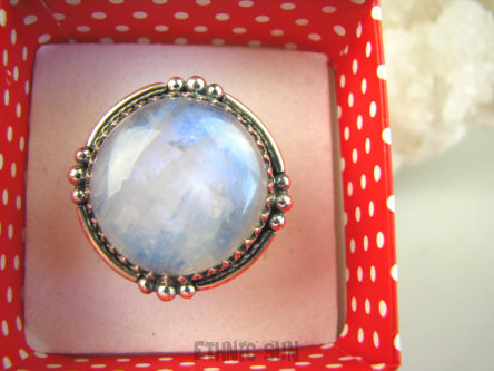 bpe6738 Orientalna Piękność Pierścień Niebiesko Chabrowy KAMIEŃ KSIĘŻYCOWY r.18 Srebro 925 #