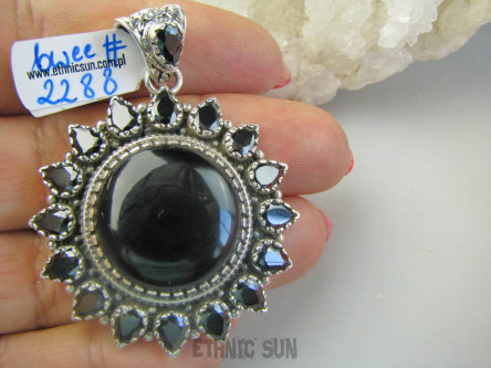 bwee2288 EGZOTYCZNE SŁOŃCE !! Duży 21 g !!! Cudowny Kunsztowny Wisior Słońce Zawieszka czarny ONYKS - kamień zadaniowy, wspomaga serce , egzemy pamięć Srebro 925 #