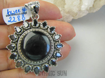 bwee2288 EGZOTYCZNE SŁOŃCE !! Duży 21 g !!! Cudowny Kunsztowny Wisior Słońce Zawieszka czarny ONYKS - kamień zadaniowy, wspomaga serce , egzemy pamięć Srebro 925 #