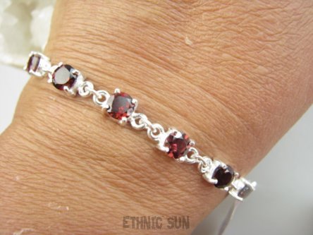bb3900 Śliczna Delikatna Bransoleta Bransoletka z granatami szlifowane Granaty 10 sztuk Srebro 925 #