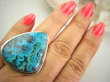 bpe9131 Ależ piękne LAZUROWE MARZENIE !!! Niewiarygodnie piękny AZURYT Z CHRYZOKOLĄ RZADKOŚĆ - Piękny Kolor !!! Klasyczny Duży Regulowany Pierścień r.19, r.20, r.21, r.22 Srebro 925 # - 2