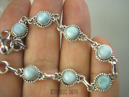 bb2771 Anielski Kamień !!! Delikatna Bransoleta Bransoletka Larimar - stawy, serce lęki, otwiera czakrę gardła orientalne Srebro 925 #