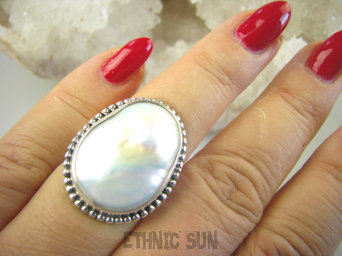 bpee4121 RARYTAS naturalna wielobarwna DUŻA  PERŁA BIWA Elegancki Pierścionek Pierścień z DUŻA perłą r.15 Srebro 925 #