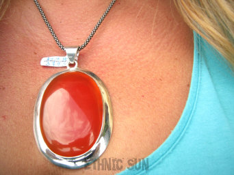 bwe3713 LŚNIĄCY OLBRZYM 36 gramów !!! Długi 7,6 cm CUDOWNY Wisior Zawieszka pomarańczowo-czerwony KARNEOL - kamień ODWAGI Srebro 925 #