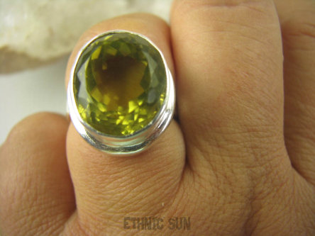 bpee3416 LŚNIĄCY KLEJNOT !!! Piękny Pierścień Żółty CYTRYN LEMON  - OKAZ NAJWYŻSZA JAKOŚĆ KAMIENIA Cytryn - kamień antycukrzycowy r.17 Srebro 925 #