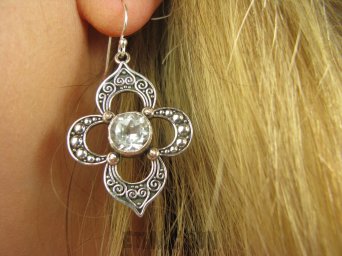 bkee950 Kunsztowne Egzotyczne DUŻE PIĘKNE Kolczyki szlifowany Kryształ Górski - odpromiennik Srebro 925